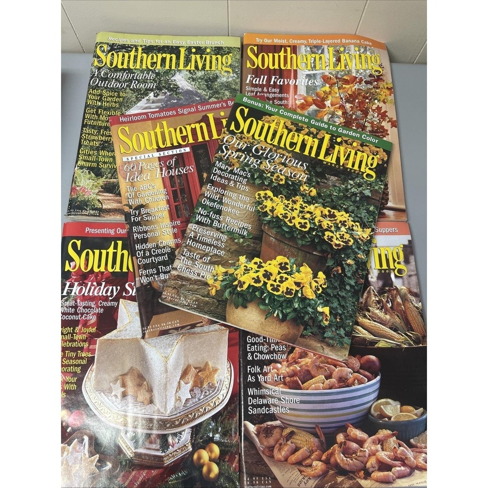 Vintage Southern Living Magazines Lot Of 6 Year 2000 Mar Apr July Aug Oct Dec